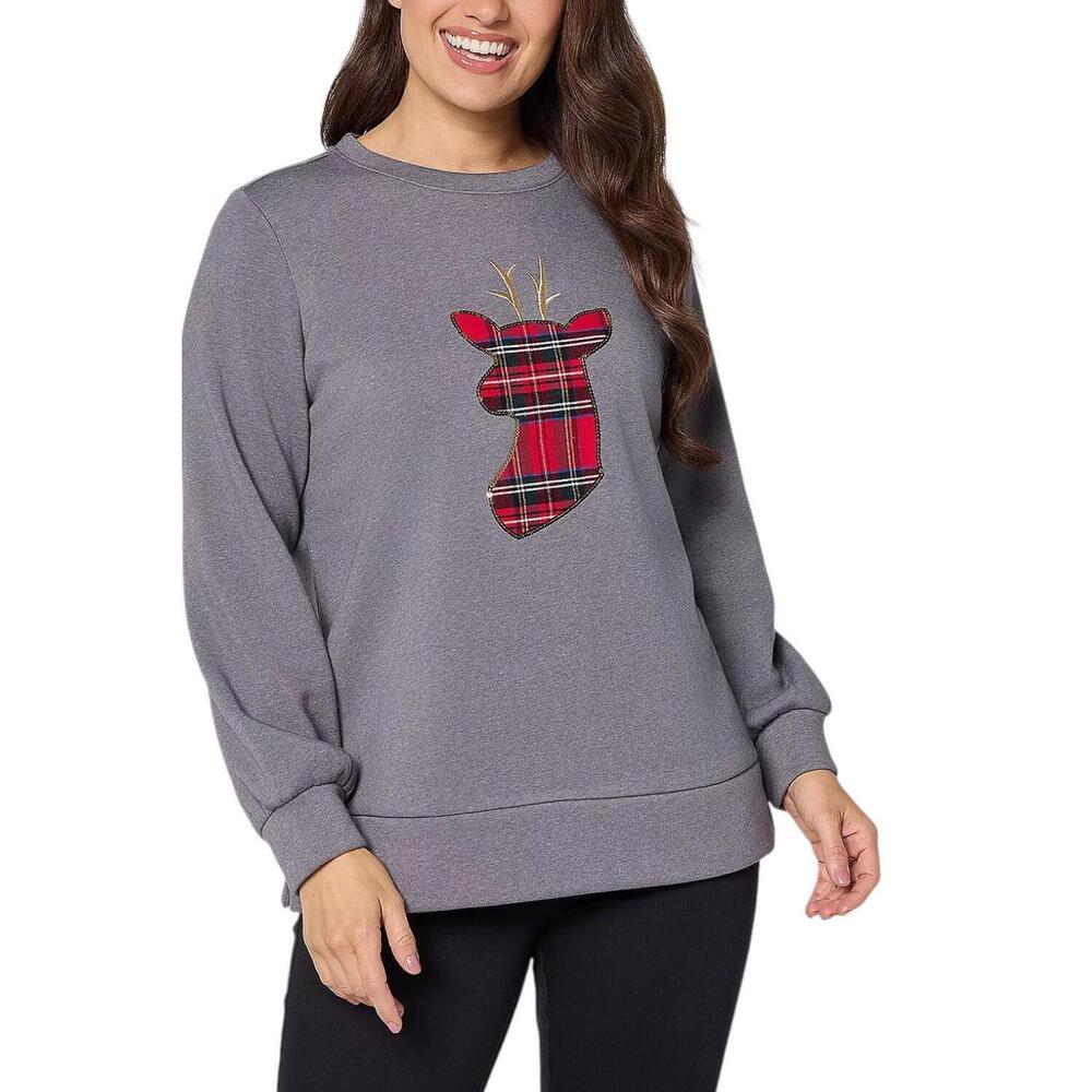 Jingle Belles by Kim Gravel Women's Tartan Holiday Sweatshirt Gray - Regular